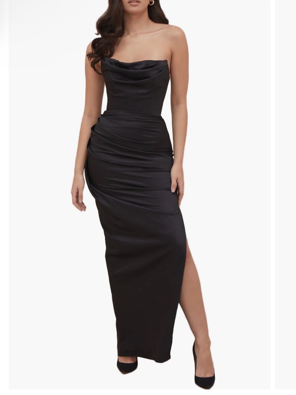 House of CB Black Strapless Cowl Midi Gown